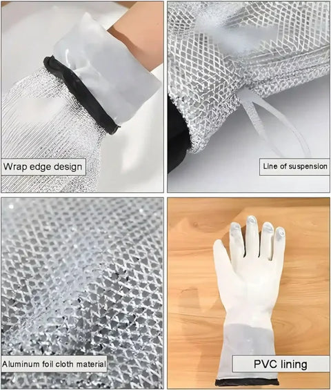 (1 Pcs ) Multipurpose Wire Dishwashing Gloves | Dishwashing Rags For Wet And Dry, Steel Wire Miracle Cleaning Cloth With Glove Shape, Non-scratch Wire Dish Cloths For Washing Dishes, Kitchen | Anti-heat Aluminium Gloves