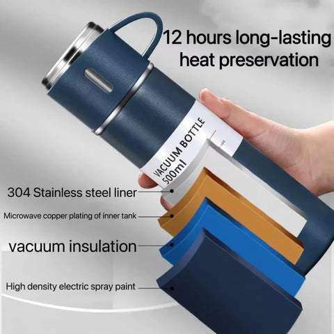 3 Cup 500ML Double-Layer Stainless Steel Vacuum Flask Set | Hot & Cold | Random Color