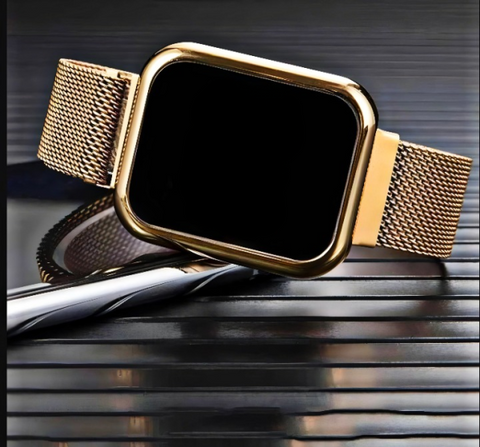 Touch Led Magnet Watch Fashion Casual Sports Men’s Watch Touch Smart Led Digital Watches Electronics Wrist Watches For Men Women Square Clock Golden (without Box)